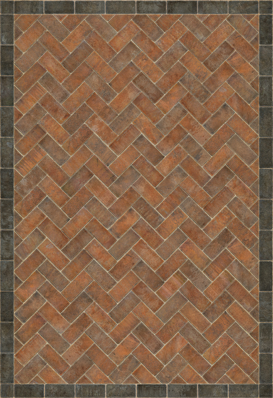 Williamsburg Herringbone Brick Capitol Landing - vinyl floor cloth size 70X102