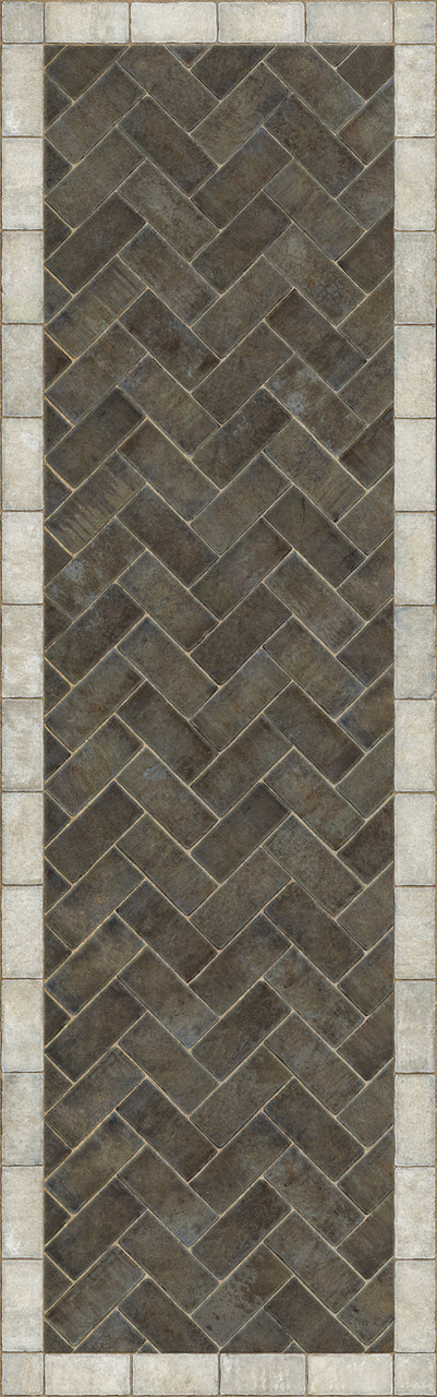 Williamsburg Herringbone Brick Pewterware - vinyl floor cloth size 36x115