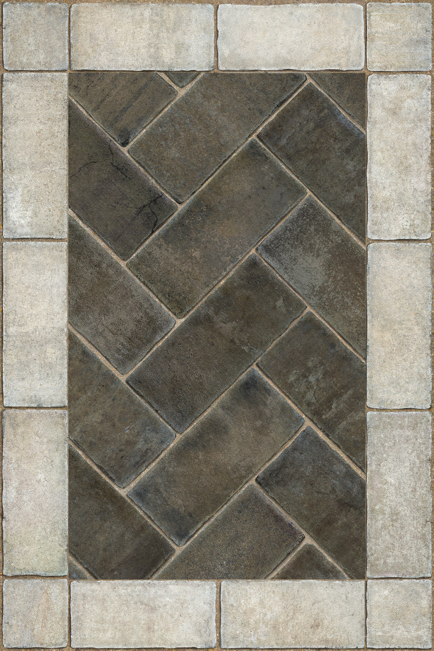 Williamsburg Herringbone Brick Pewterware - vinyl floor cloth sizes 20x30, 24x36
