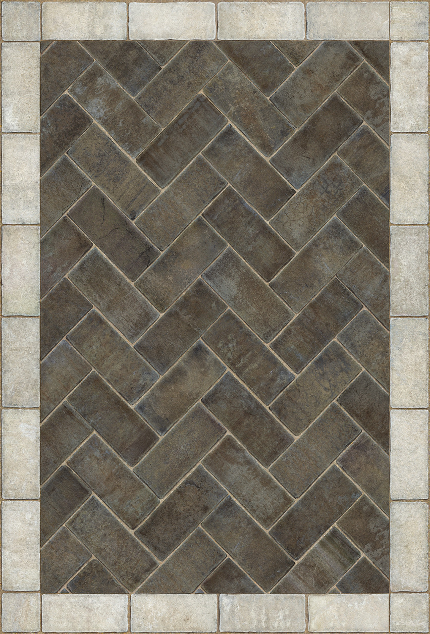 Williamsburg Herringbone Brick Pewterware - vinyl floor cloth size 38x56