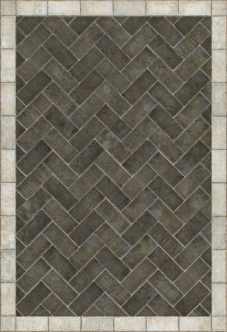 Williamsburg Herringbone Brick Pewterware - vinyl floor cloth size 70x102
