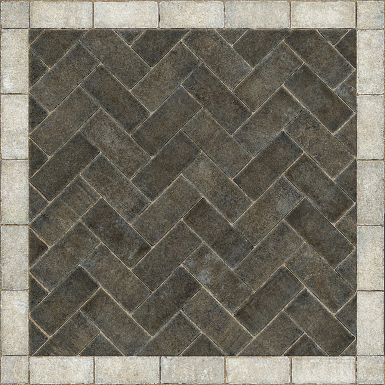 Williamsburg Herringbone Brick Pewterware - vinyl floor cloth size 48x48