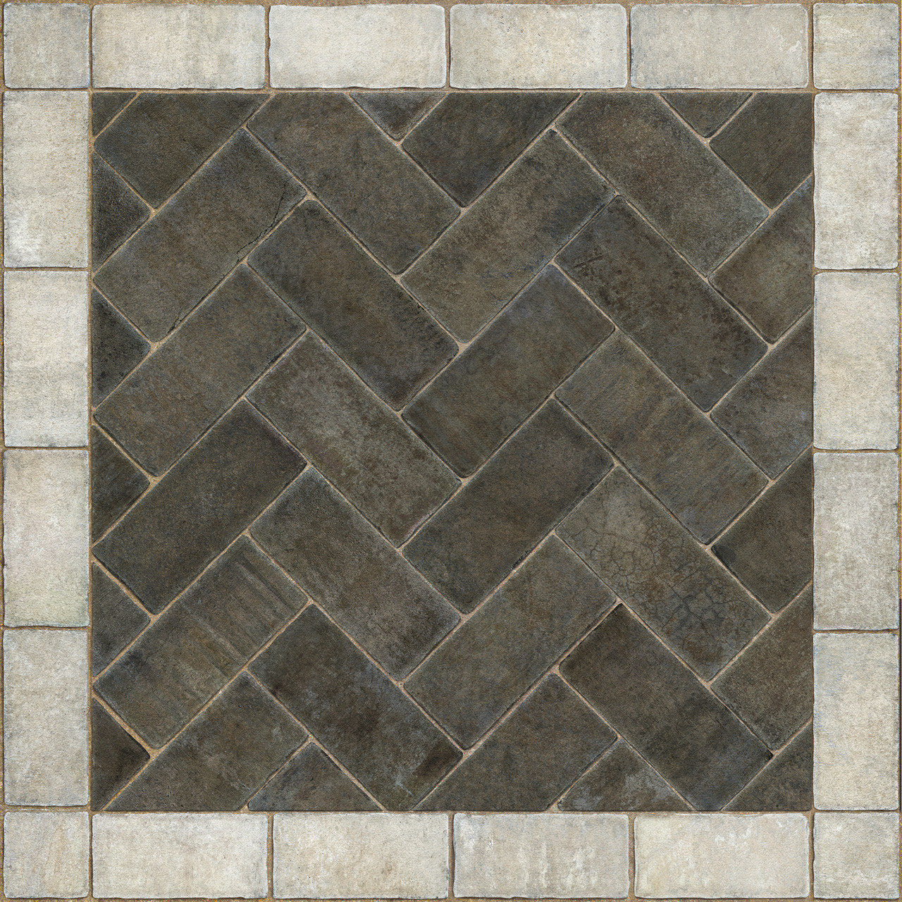Williamsburg Herringbone Brick Pewterware - vinyl floor cloth size 36x36