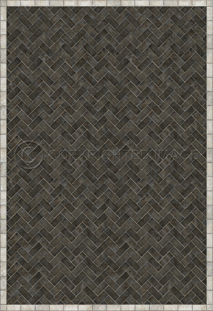 Williamsburg Herringbone Brick Pewterware - vinyl floor cloth size 120x175