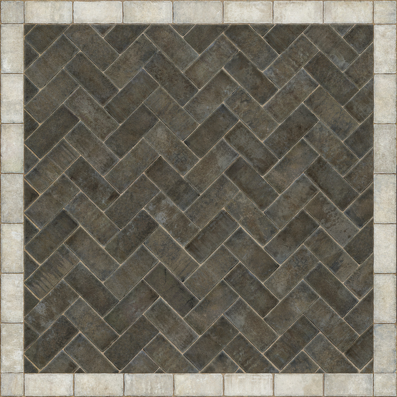 Williamsburg Herringbone Brick Pewterware - vinyl floor cloth size 60x60
