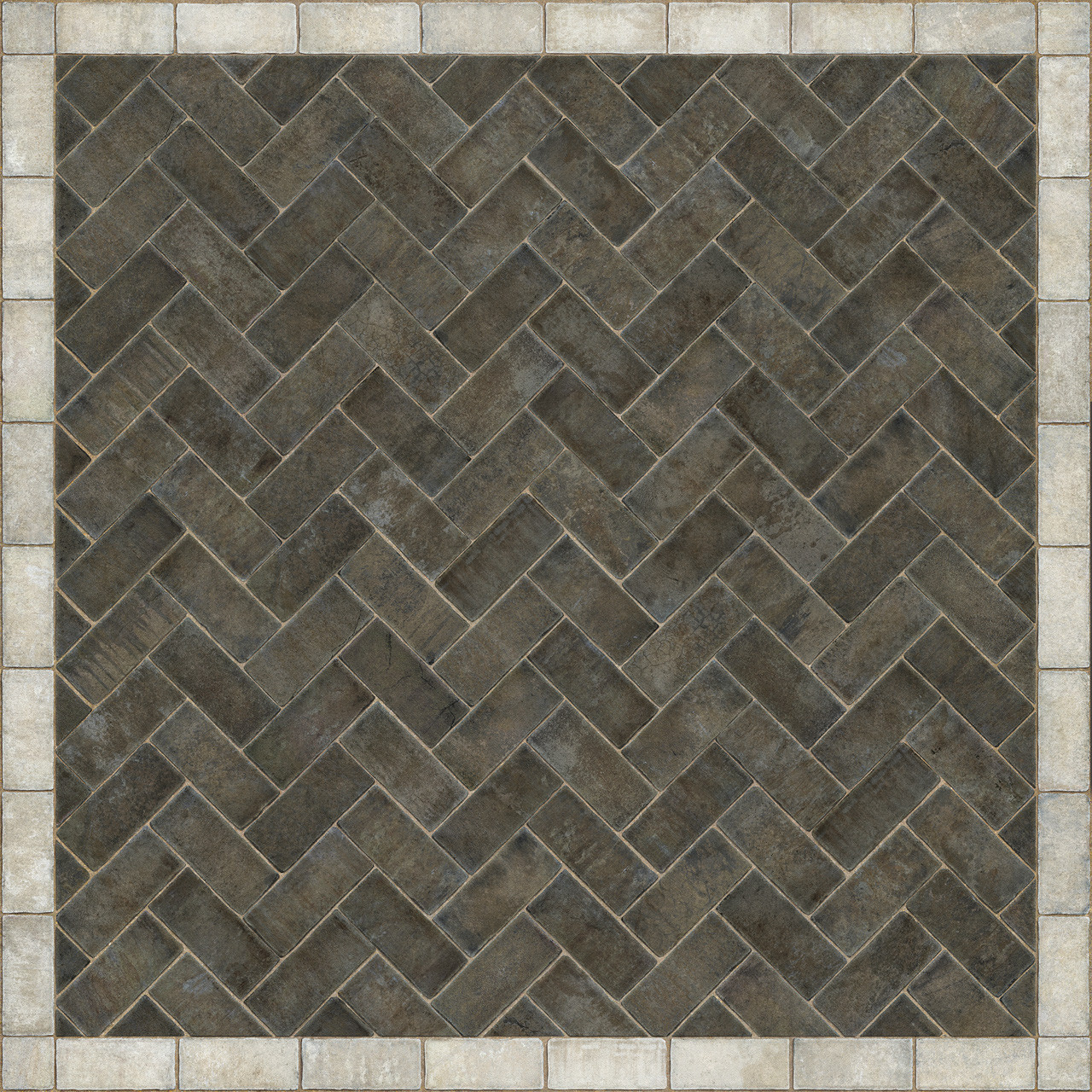 Williamsburg Herringbone Brick Pewterware - vinyl floor cloth size 72x72