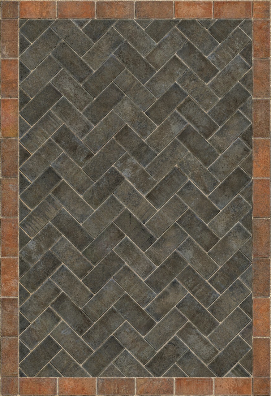 Williamsburg Herringbone Brick The Powder Horn - vinyl floor cloth size 52x76