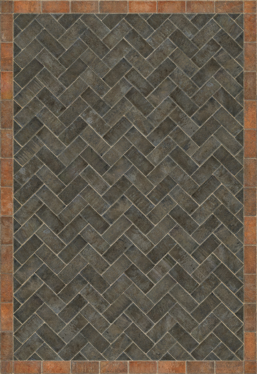 Williamsburg Herringbone Brick The Powder Horn - vinyl floor cloth size 70x102