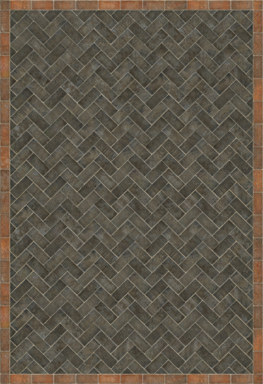 Williamsburg Herringbone Brick The Powder Horn - vinyl floor cloth size 96x140