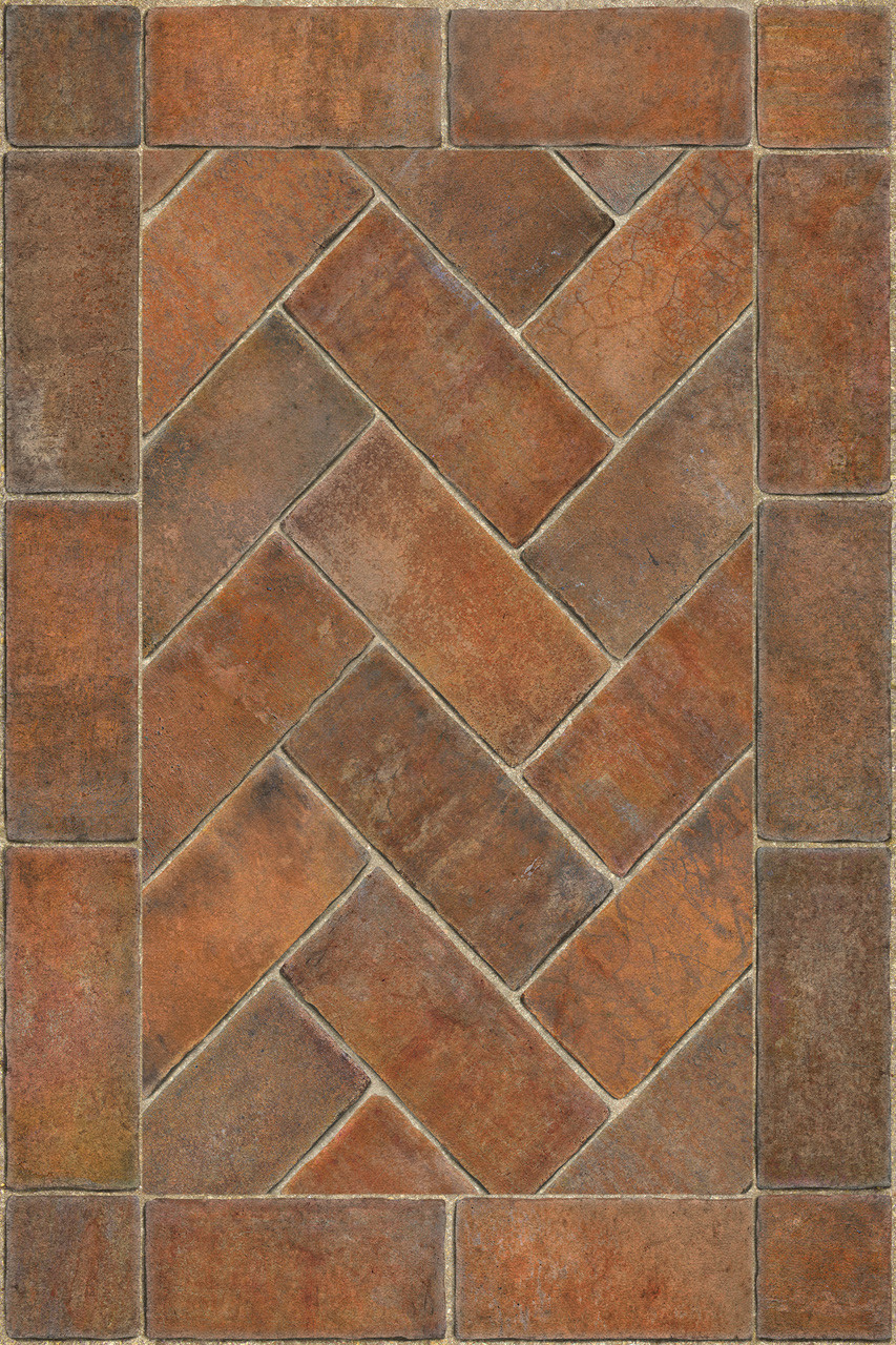 Williamsburg Herringbone Brick Trip to the Market Square - vinyl floor cloth sizes 20x30, 24x36