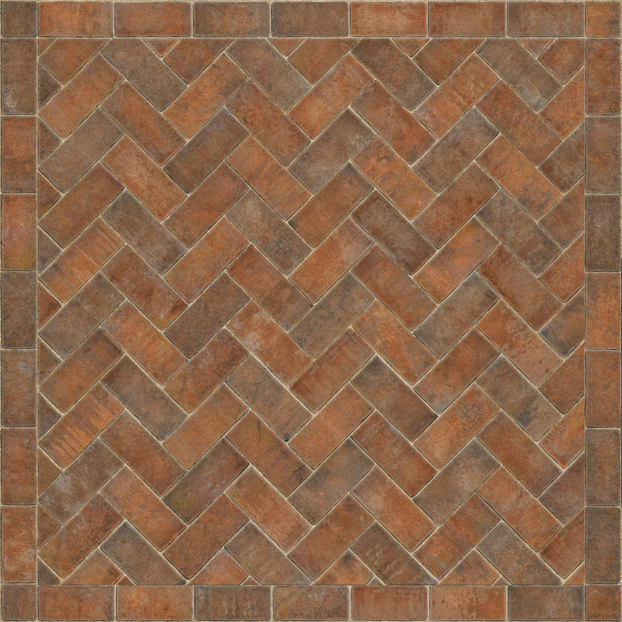 Williamsburg Herringbone Brick Trip to the Market Square - vinyl floor cloth size 48x48