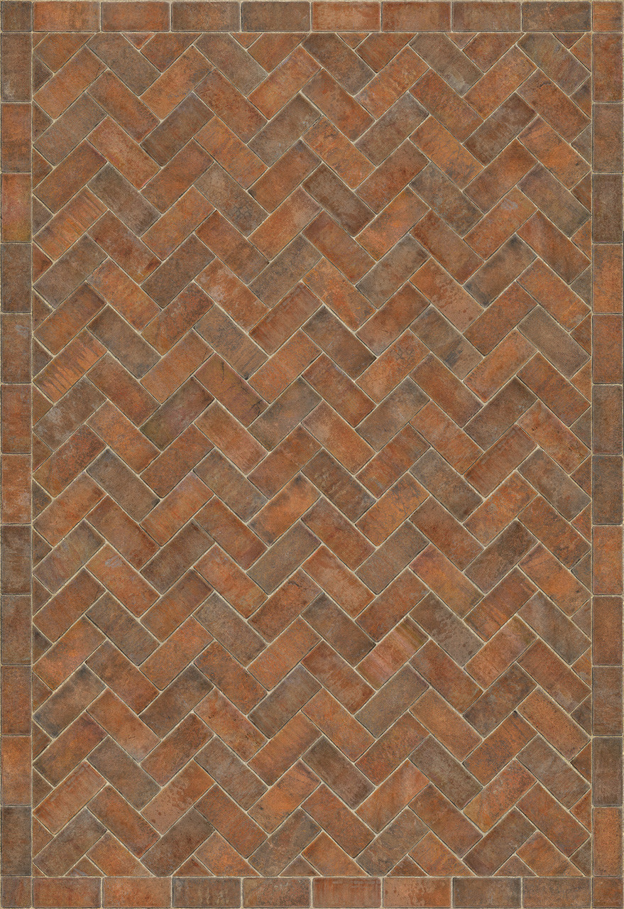 Williamsburg Herringbone Brick Trip to the Market Square - vinyl floor cloth size 70x102