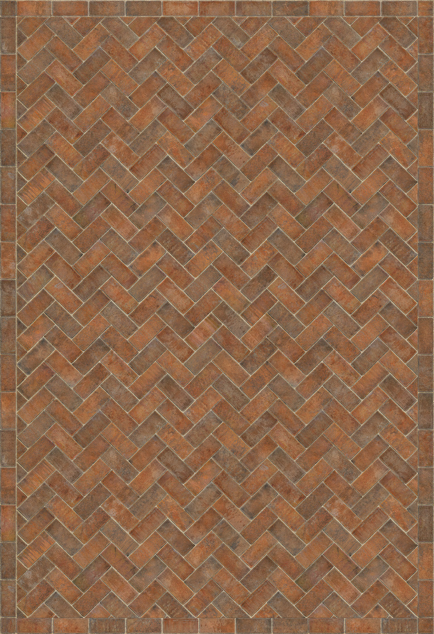 Williamsburg Herringbone Brick Trip to the Market Square - vinyl floor cloth size 96x140