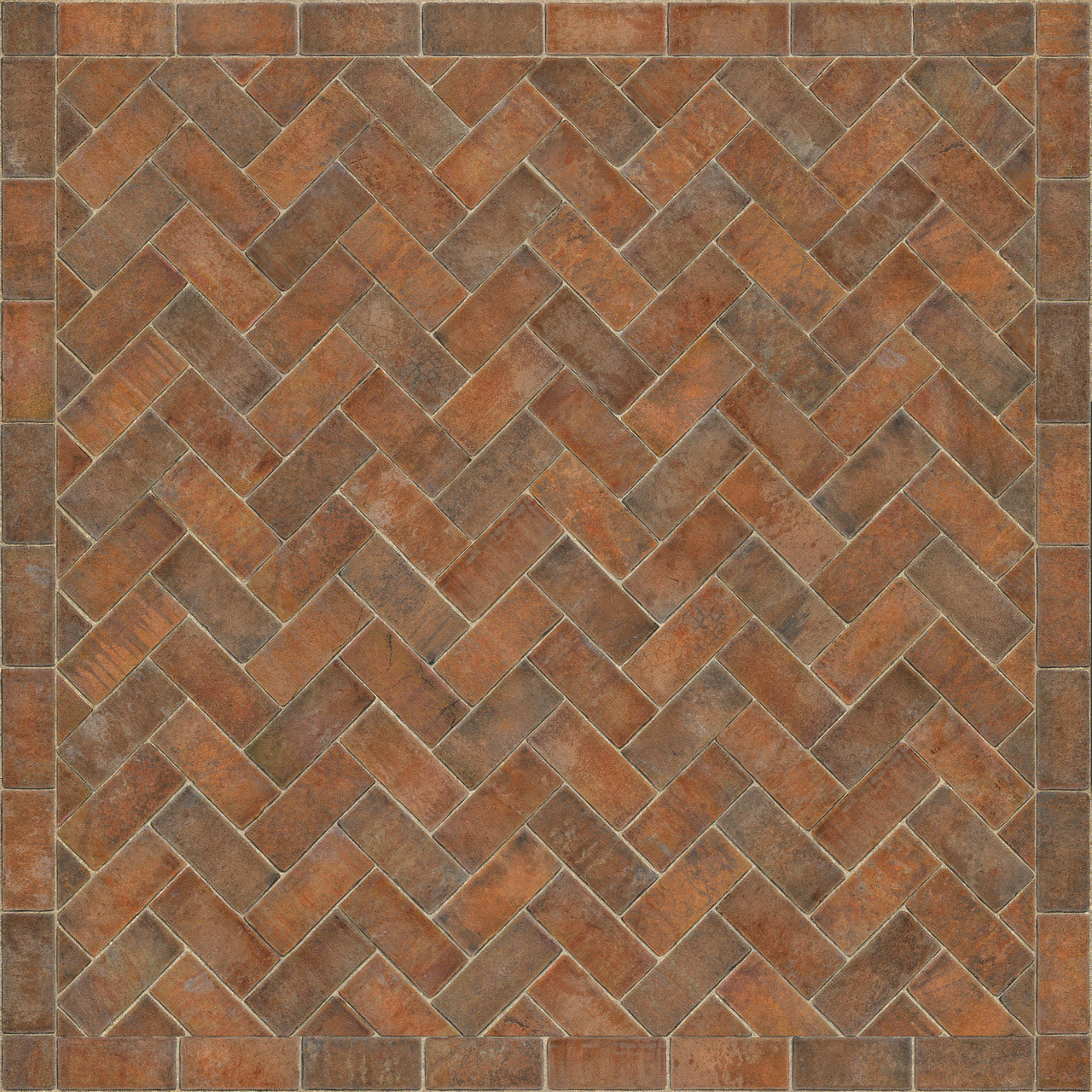 Williamsburg Herringbone Brick Trip to the Market Square - vinyl floor cloth size 60x60