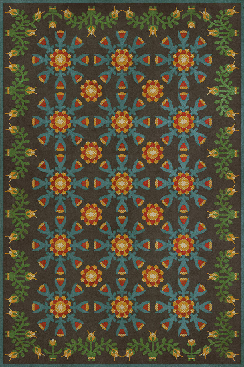 Williamsburg Needlework Ellen's Embellishments - vinyl floor cloth sizes 20x30, 24x36, 38x56, 52x76, 70x102