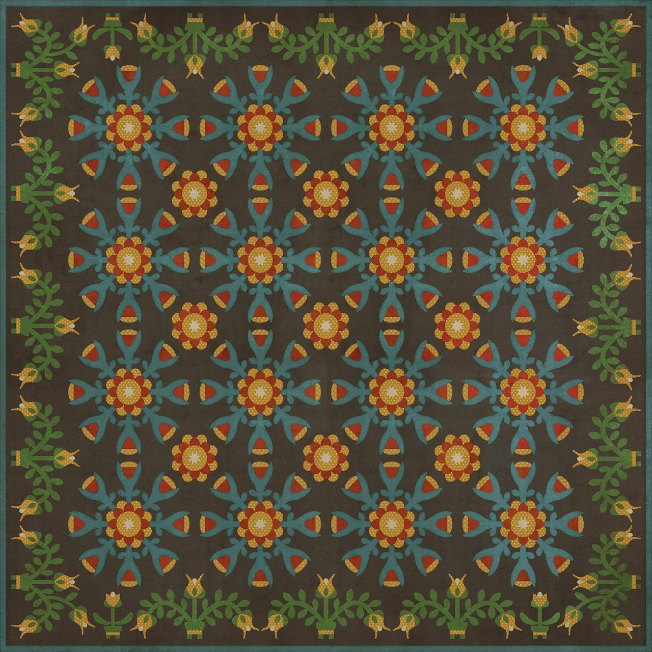 Williamsburg Needlework Ellen's Embellishments - vinyl floor cloth sizes 96x96, 120x120