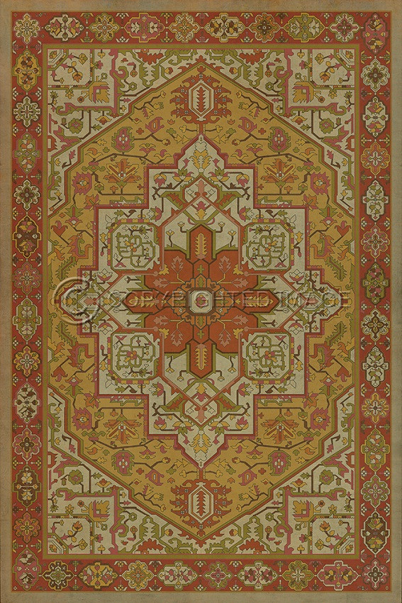 Camelot Dindrane - vinyl floor cloth sizes 20x30, 24x36, 30x44, 38x56  (slightly different border than the bigger sizes)