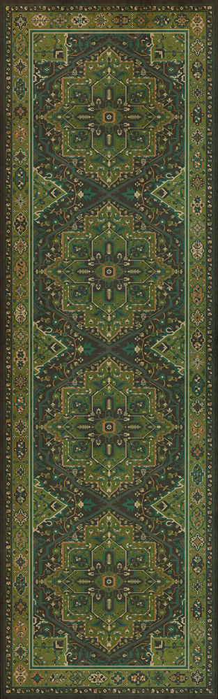 Camelot The Green Knight - vinyl floor cloth sizes 24x77, 30x96, 26x83, 36x115