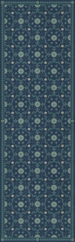 Whig Rose Going Beyond the Seas - vinyl floor cloth  sizes 24x77, 30x96, 26x83, 36x115