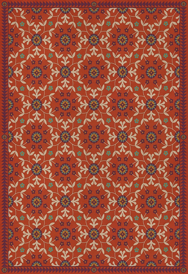 Whig Rose The Flaming Heart - vinyl floor cloth sizes 84x120, 96x140. 120x175