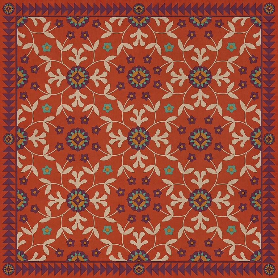 Whig Rose The Flaming Heart - vinyl floor cloth sizes 36x36, 48x48, 60x60, 72x72
