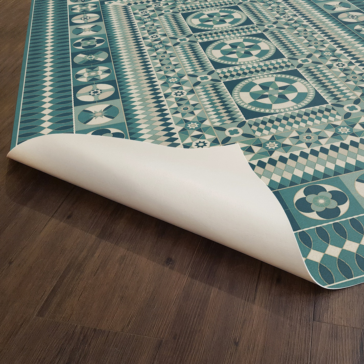 Soldiers Quilt Trenches in the Sky - vinyl floor cloth underside 