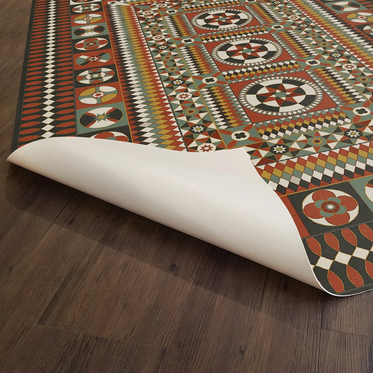 Soldiers Quilt Uniform Relics - vinyl floor cloth underside 