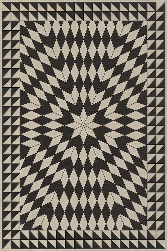 Sunburst Of Night and Light - vinyl floor cloth sizes 20x30, 24x36, 30x44, 38x56
