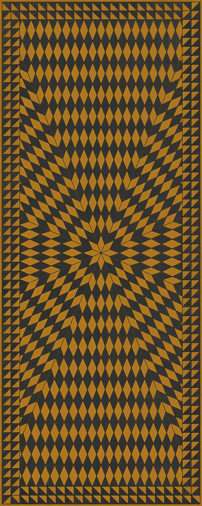 Sunburst Swinging Lamps at Night - vinyl floor cloth sizes 30x75, 36x90