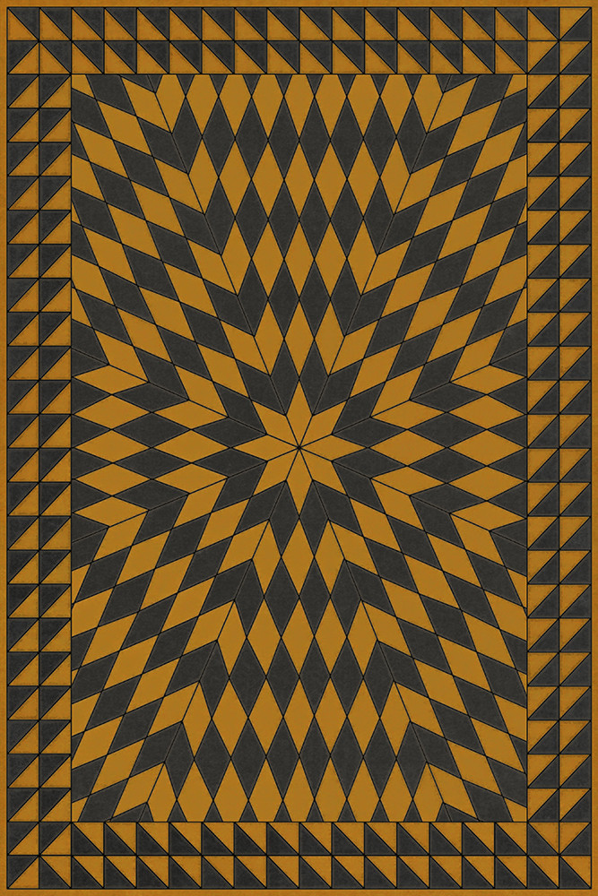Sunburst Swinging Lamps at Night - vinyl floor cloth sizes 20x30, 24x36, 30x44, 38x56