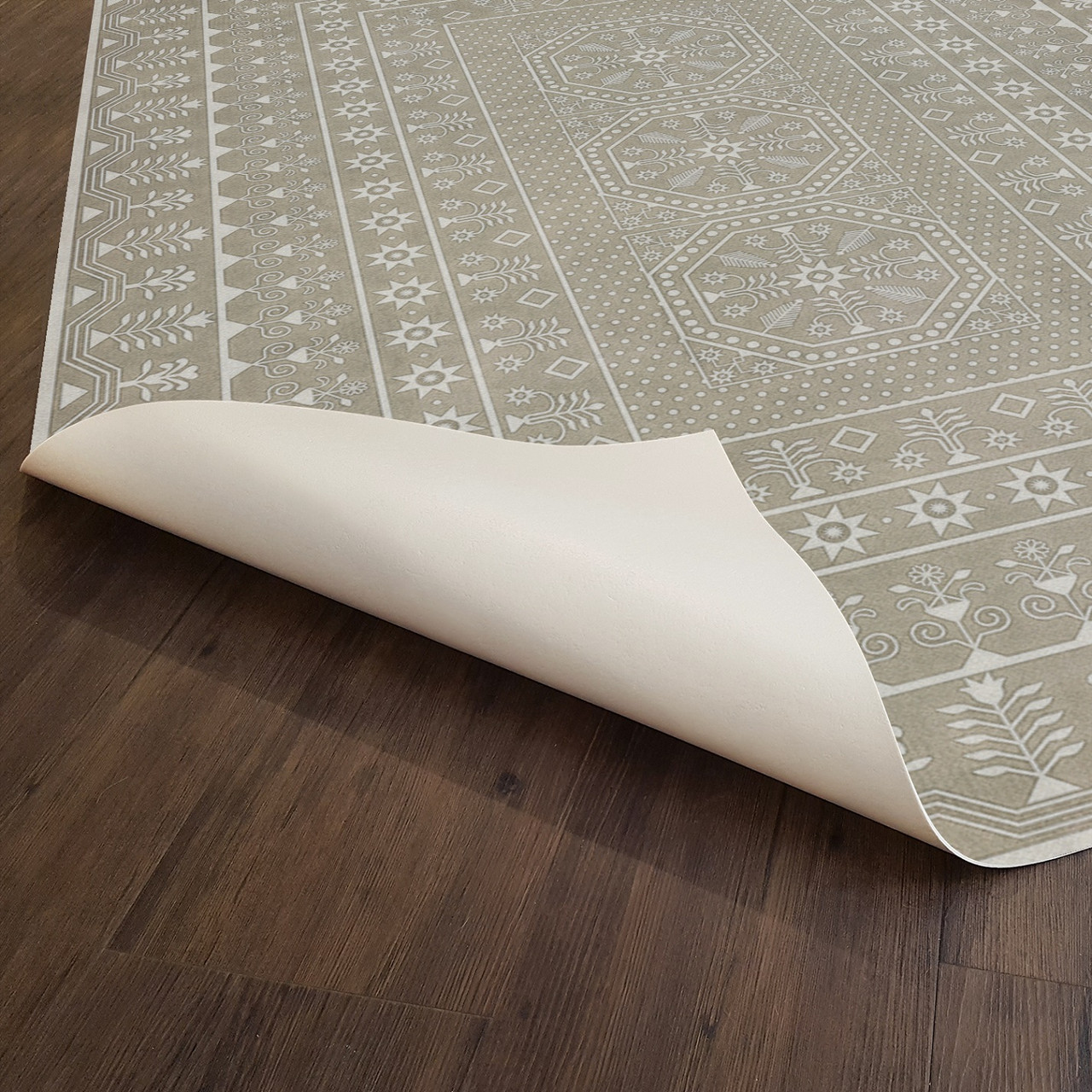 Embroidery Time Long Past - vinyl floor cloth underside 