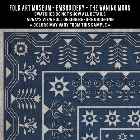 Embroidery Waning Moon - vinyl floor cloth 5"x5" swatch
