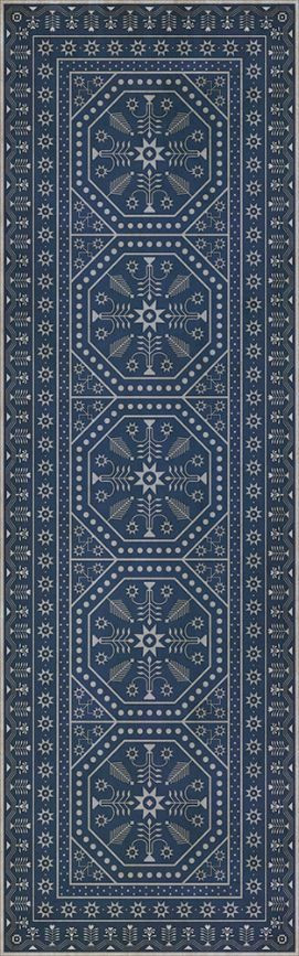 Embroidery Waning Moon - vinyl floor cloth sizes 24x77, 30x96, 26x83, 36x115