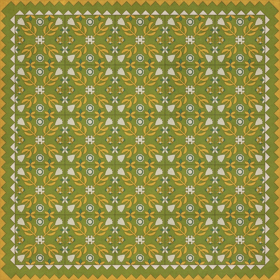 Floral Quilt First Day of Spring - vinyl floor cloth sizes 36x36, 48x48