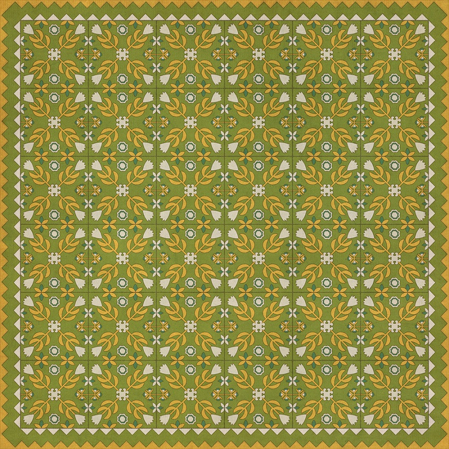 Floral Quilt First Day of Spring - vinyl floor cloth sizes 60x60, 72x72