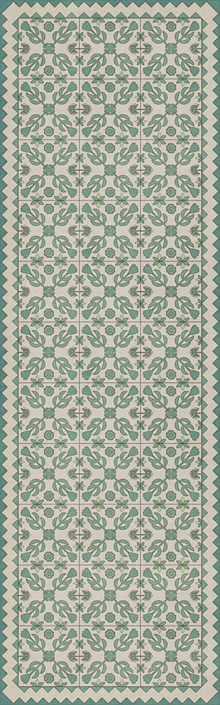 Floral Quilt First Snow - vinyl floor cloth sizes 24x77, 30x96, 26x83, 36x115