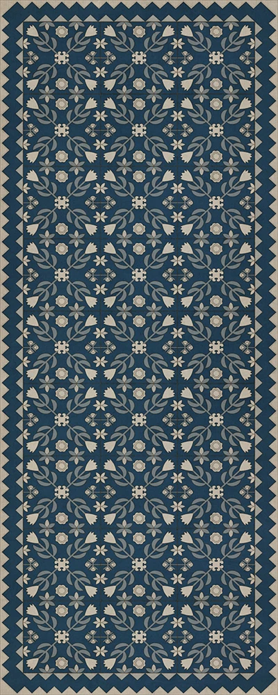Floral Quilt Spring Rain - vinyl floor cloth sizes 30x75, 36x90