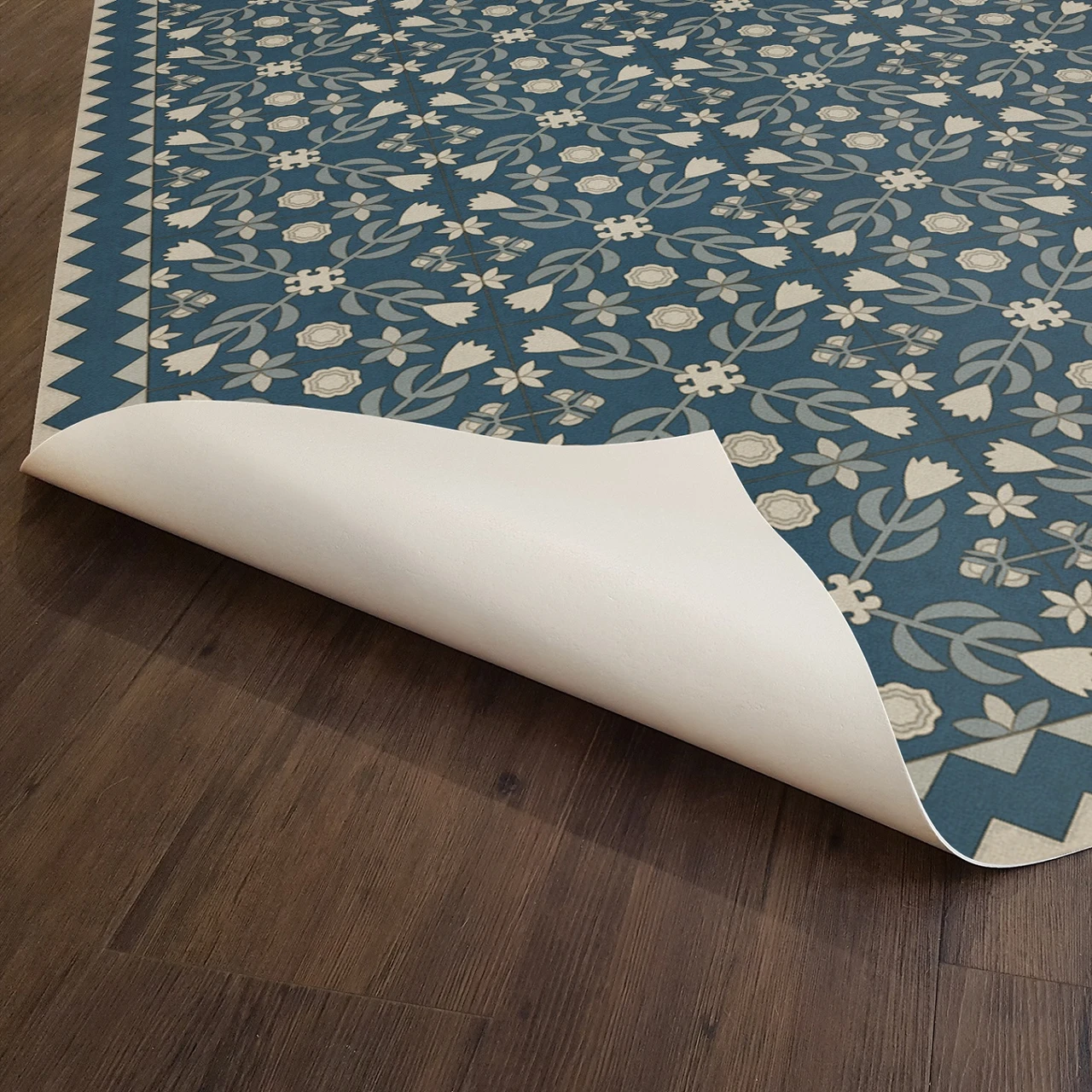 Floral Quilt Spring Rain - vinyl floor cloth underside 