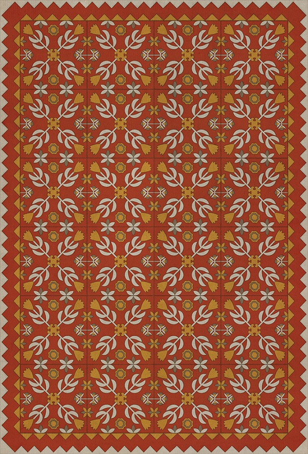 Floral Quilt This Old Village - vinyl floor cloth sizes 20x30, 24x36, 30x44, 38x56