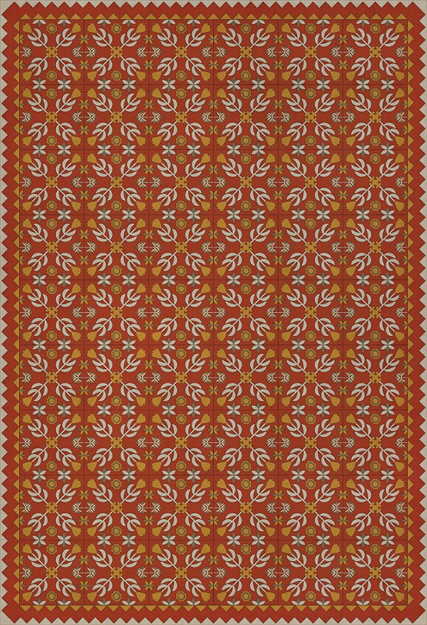 Floral Quilt This Old Village - vinyl floor cloth sizes 52x76, 70x102