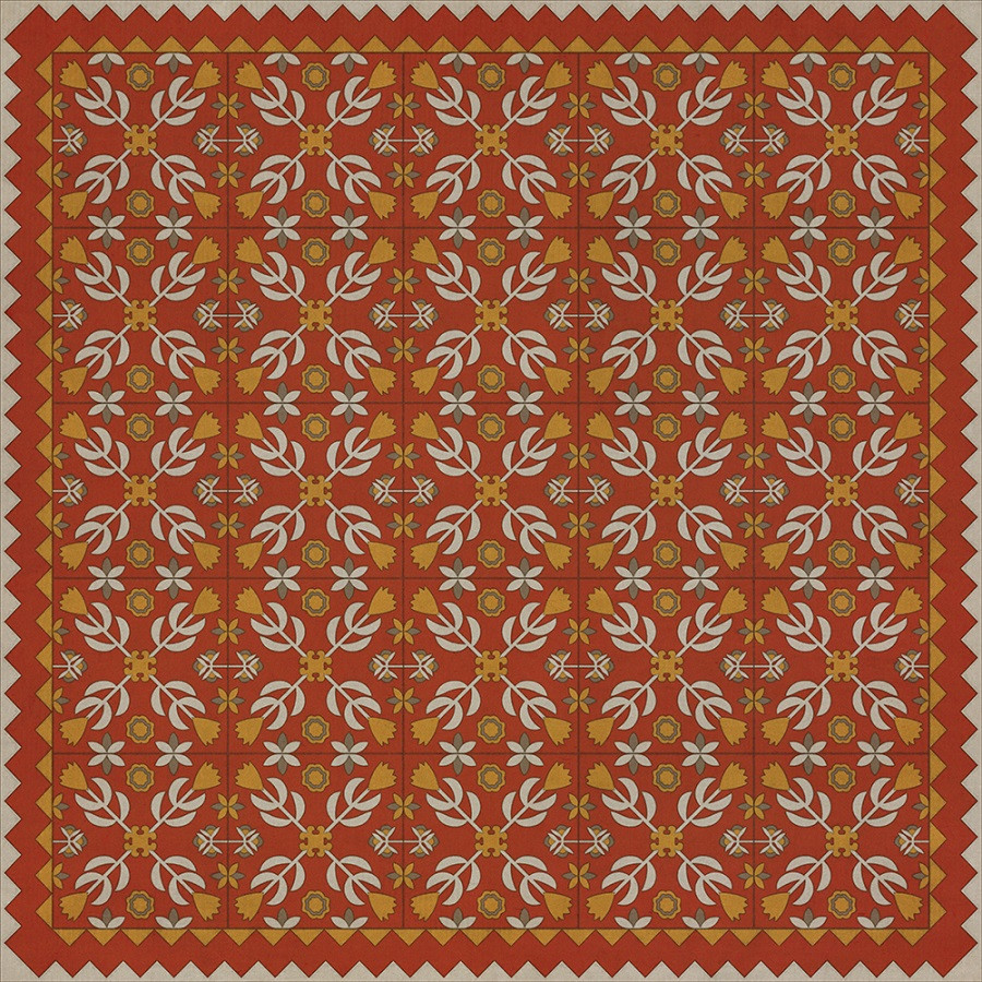 Floral Quilt This Old Village - vinyl floor cloth sizes 36x36, 48x48