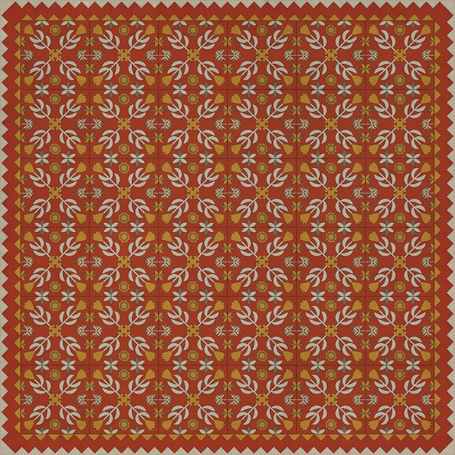 Floral Quilt This Old Village - vinyl floor cloth sizes 60x60, 72x72