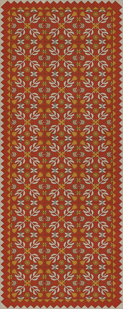 Floral Quilt This Old Village - vinyl floor cloth sizes 30x75, 36x90