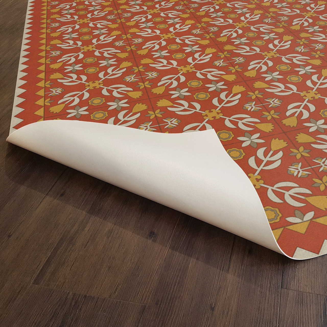 Floral Quilt This Old Village - vinyl floor cloth underside 