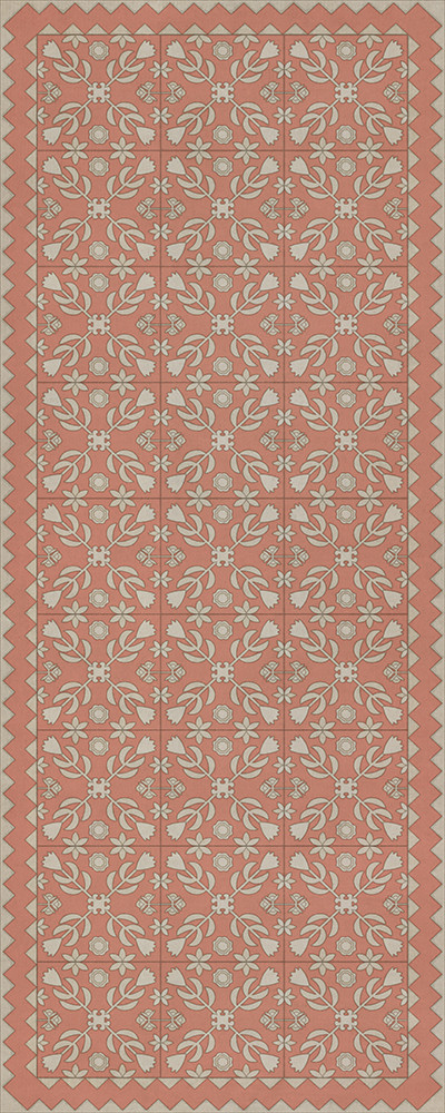 Floral Quilt This Old Village - vinyl floor cloth sizes 30x75, 36x90