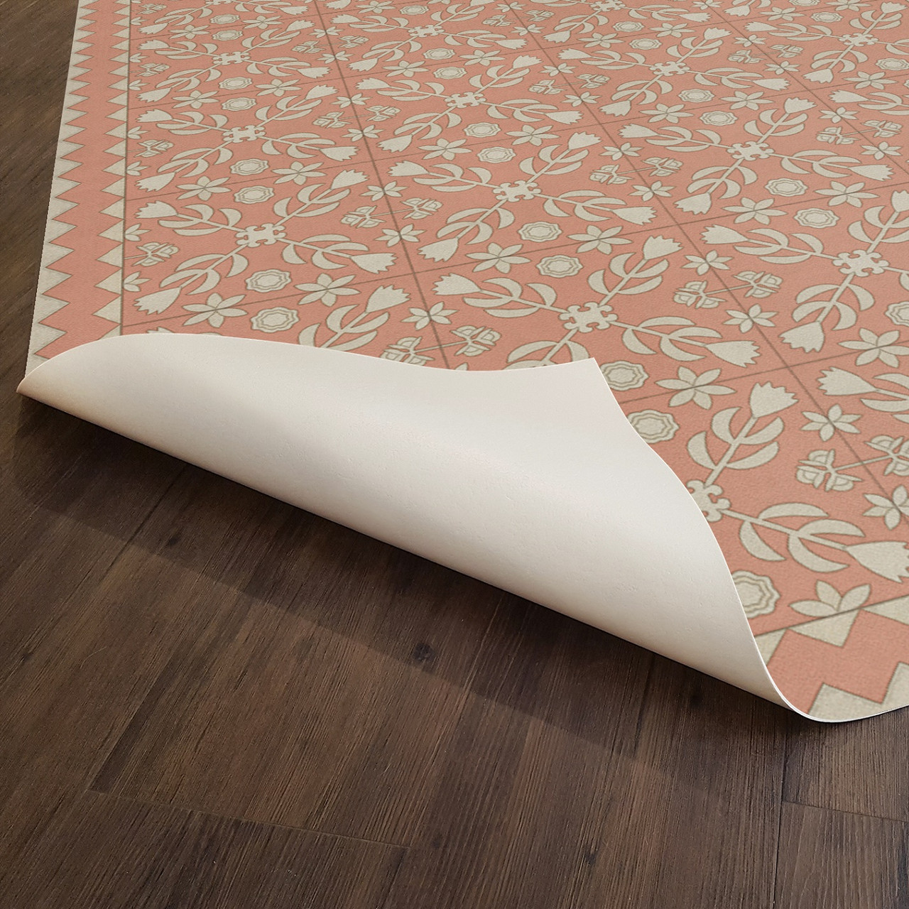 Floral Quilt This Old Village - vinyl floor cloth underside 