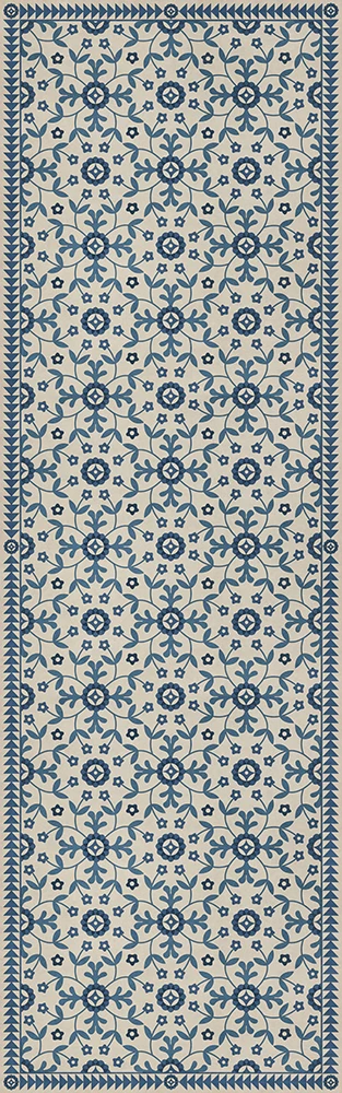 Whig Rose The Day Has Eyes - vinyl floor cloth sizes 24x77, 30x96, 26x83, 36x115