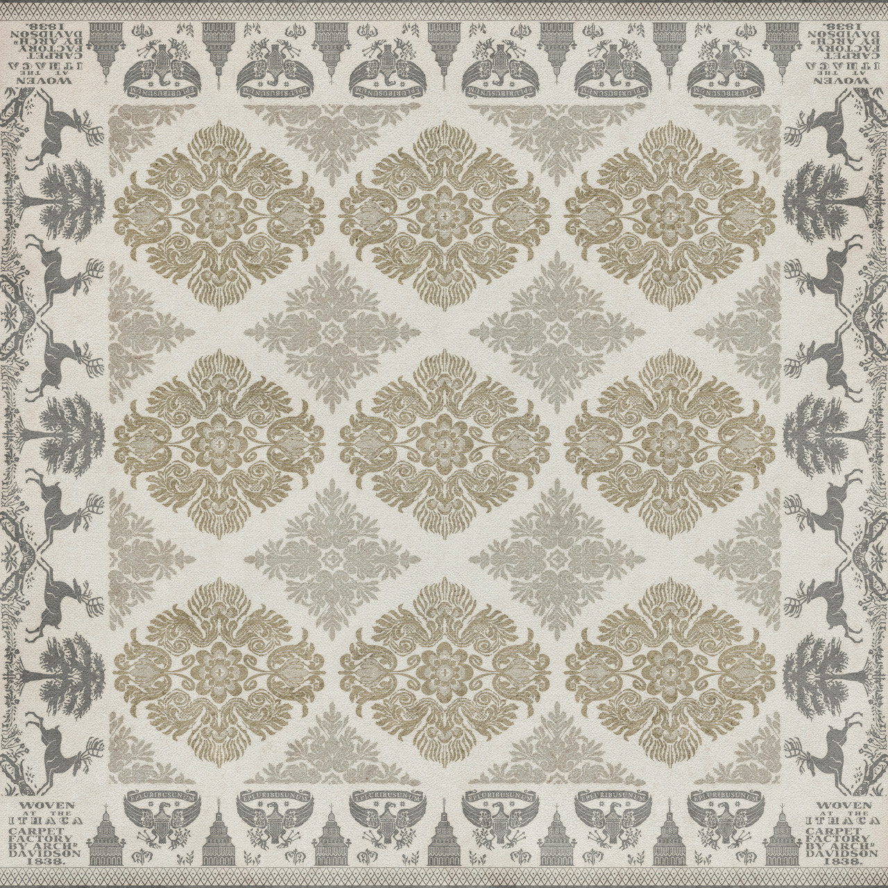 Williamsburg Archibald To the Muse - vinyl floor cloth sizes 36x36, 48x48