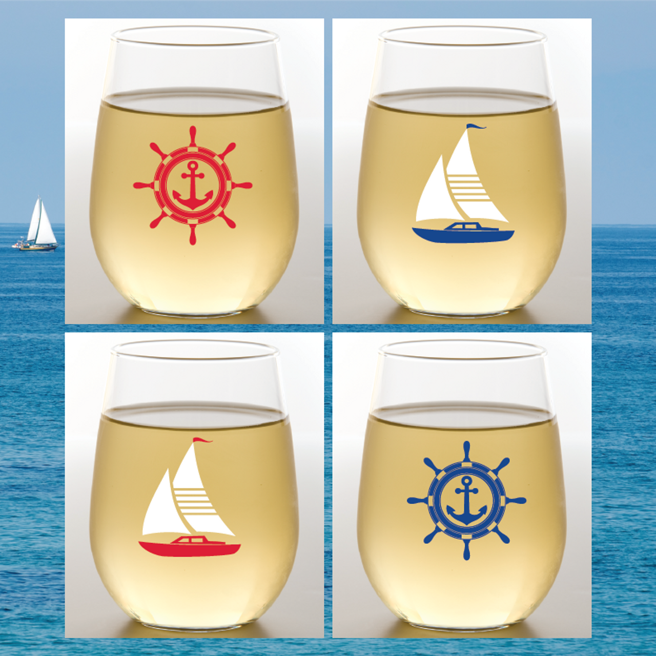 Shatterproof wine glasses (set of 4) set sail