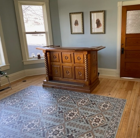 Hamadan Sadiq - vinyl floor cloth as used in Ozaukee Home Vet in Port Washington, WI.